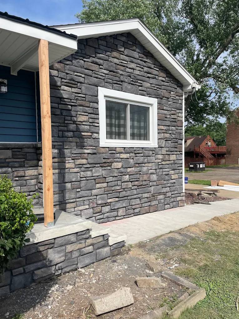 Full stone veneer exterior completed by Cougar Masonry in Wooster, Ohio